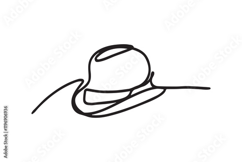 Hat line drawn continuous icon. Black gentleman hat vector icon. One line drawn hat icon.