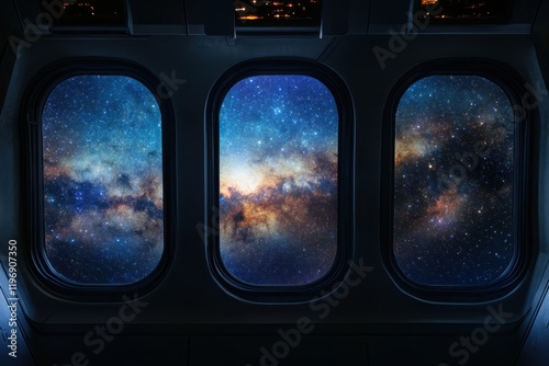 Cosmic view from a spacecraft window showcases spectacular stars and galaxies photo