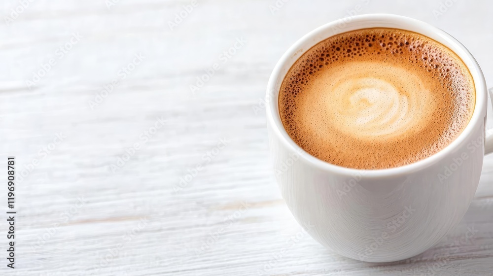Latte art coffee cup on white wood table Latte art coffee cup on white wood table