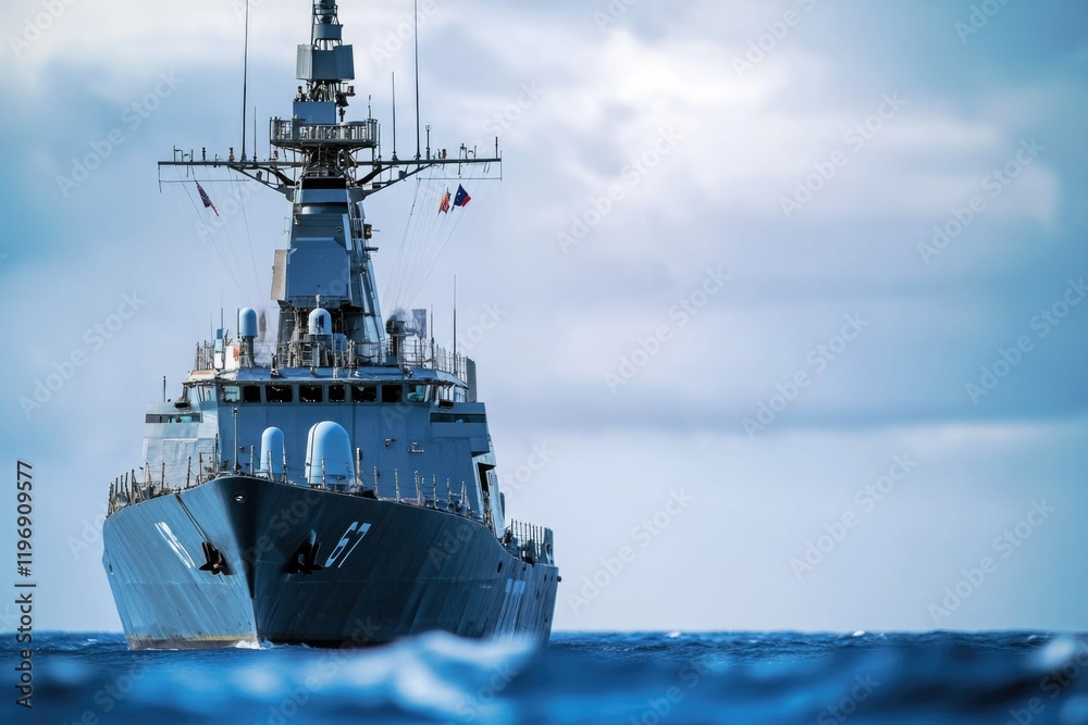 Fototapeta premium A naval vessel sailing through open waters