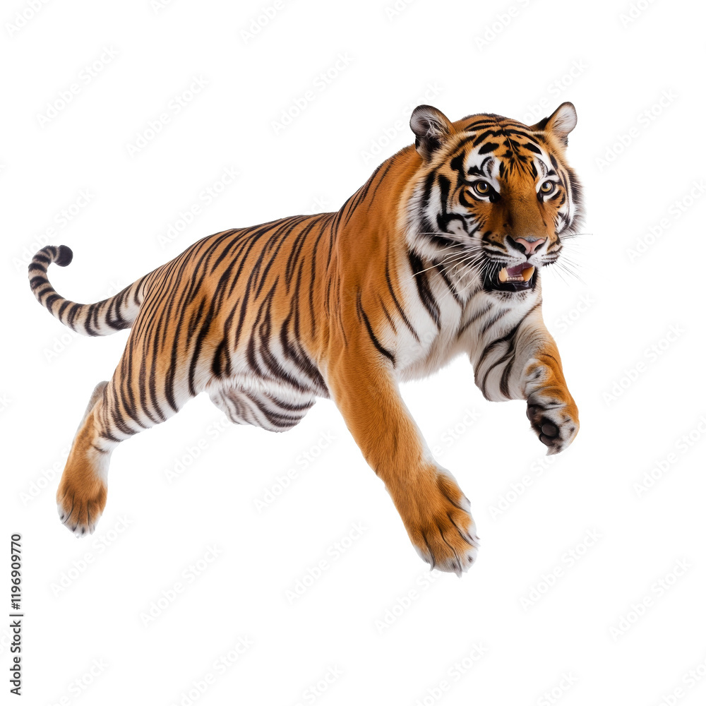 Obraz premium Big tiger jumping isolated on white