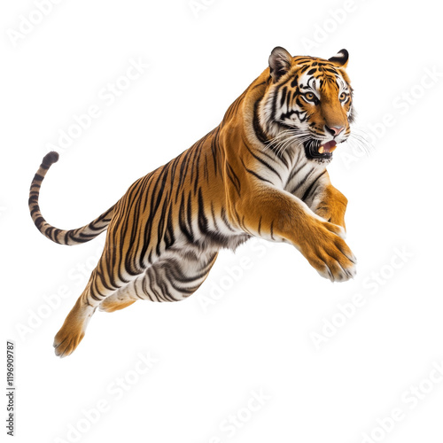 Big tiger jumping isolated on white