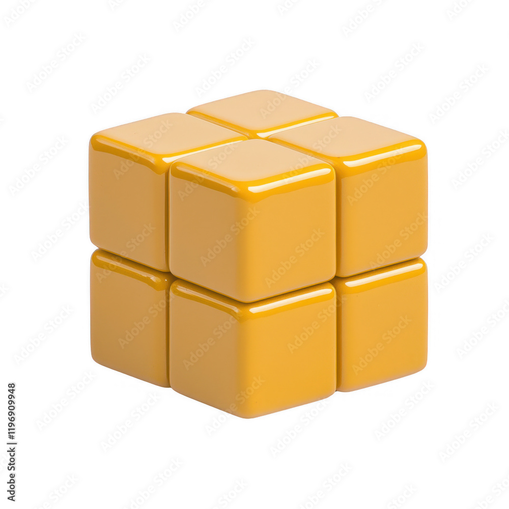 Fototapeta premium A vibrant yellow cube structure showcasing modern geometric design elements., isolated on a transparent background.