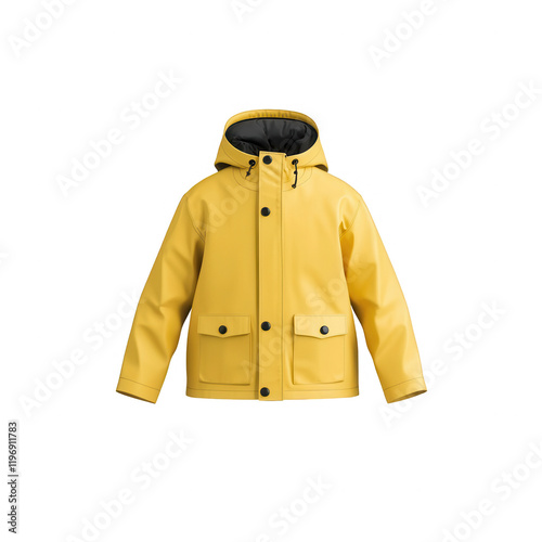 Bright yellow rain jacket perfect for rainy days and outdoor adventures.