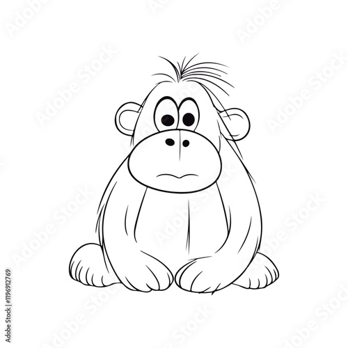 Cute cartoon Orangutan Black and white vector illustration for coloring book.