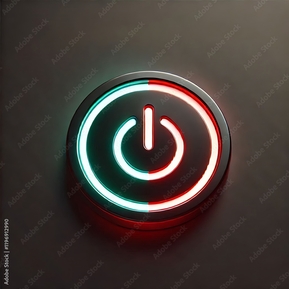 Glowing power button icon on black background Glowing power button icon on black background
