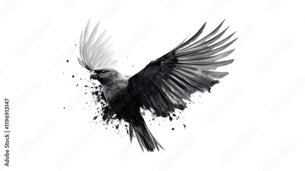 Naklejka premium Black and White Bird in Flight Art
