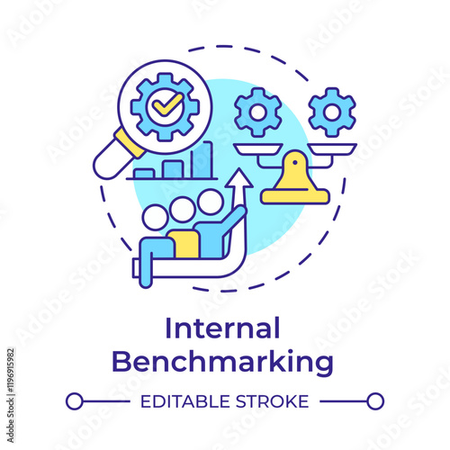 Internal benchmarking multi color concept icon. Identify best practices. Business processes comparison. Round shape line illustration. Abstract idea. Graphic design. Easy to use in article
