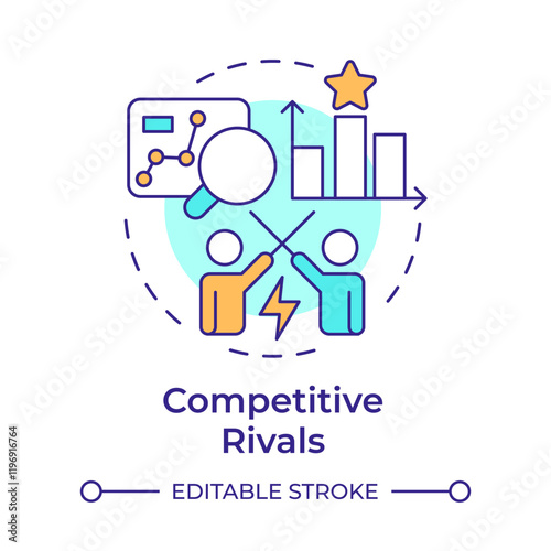 Competitive rivals multi color concept icon. Intensity of competition within industry. Porter 5 forces. Round shape line illustration. Abstract idea. Graphic design. Easy to use in brochure