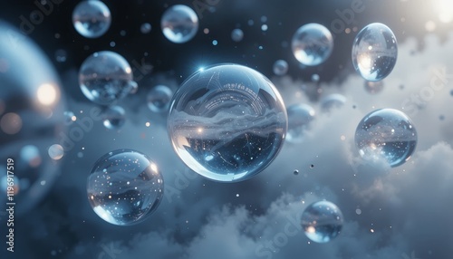 Wallpaper Mural Abstract Celestial Spheres Floating in a Dreamlike Cloudscape: A Digital Art Piece Torontodigital.ca