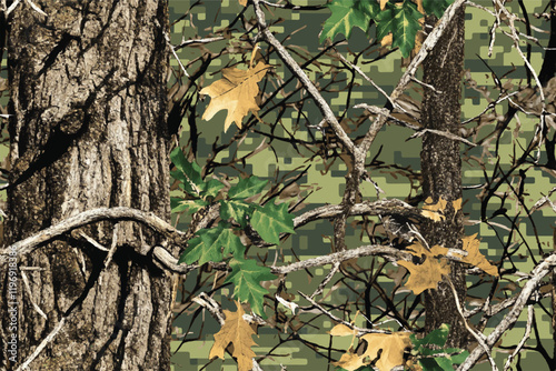 Realistic Real Tree Forest Camouflage Pattern for Military and Hunting Gear