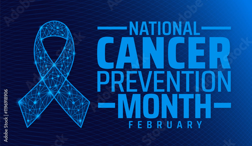 National Cancer Prevention Month blue color technology concept ribbon background banner or poster design template. observed every year in February. Holiday concept. Use to any Template, card, poster.