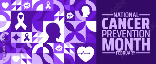 National Cancer Prevention Month geometric shape pattern background banner or poster design template. observed every year in February. Holiday concept. Use to any Template, card, poster, placard.