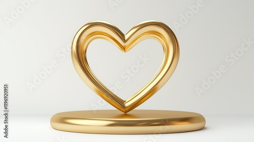Sculptural heart podium in gold isolated on white background for high-end Valentine displays