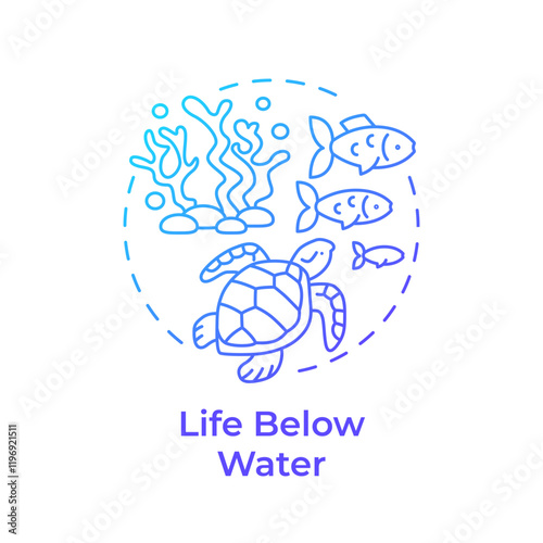 Life below water blue gradient concept icon. Ecology preservation, ecosystem. Sea animals, ocean. Round shape line illustration. Abstract idea. Graphic design. Easy to use in infographic, presentation