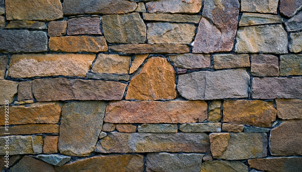 Fototapeta premium GeRustic Natural Stone Wall Texture – Authentic Earth-Toned Mosaic for Interior and Exterior Design, Garden Pathways, Accent Walls, and Architectural Projects