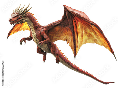 Mythical Majestic Red Dragon Design Isolated on Transparent Background photo