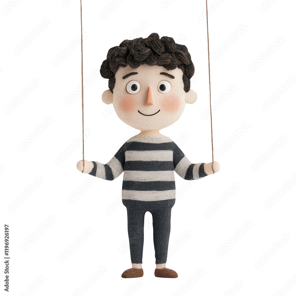 A cheerful puppet boy enjoys swinging with a playful spirit and vibrant colors., isolated on a transparent background. A cheerful puppet boy enjoys swinging with a playful spirit and vibrant colors., isolated on a transparent background.