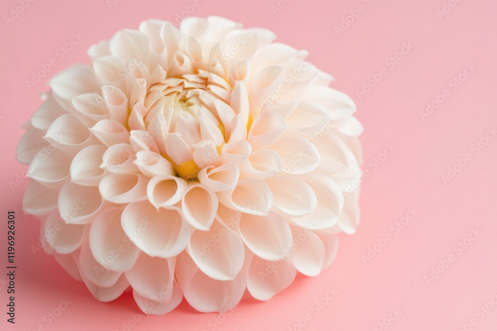 A single white flower sits on a bright pink surface A single white flower sits on a bright pink surface