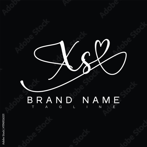XS Handwritten initial letter with love . XS simple signature vector logo with Hart shape variation, beauty, photography letter logo design. X S