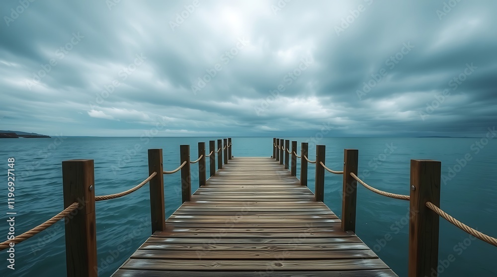 Fototapeta premium Wooden pier extending into a stormy sea. (1)