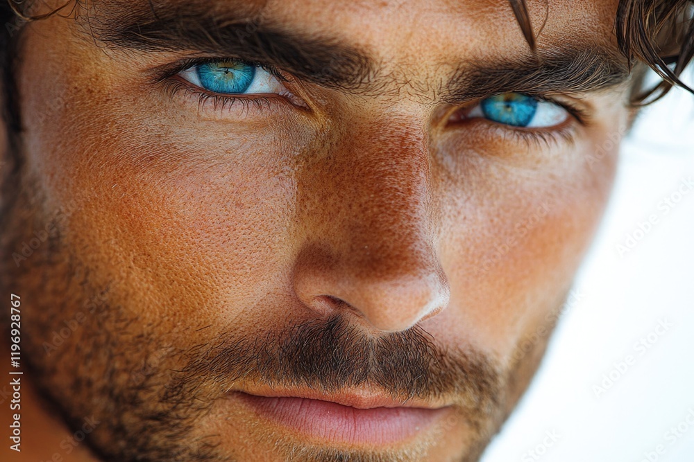 Fototapeta premium Close-up portrait of a person with bright blue eyes