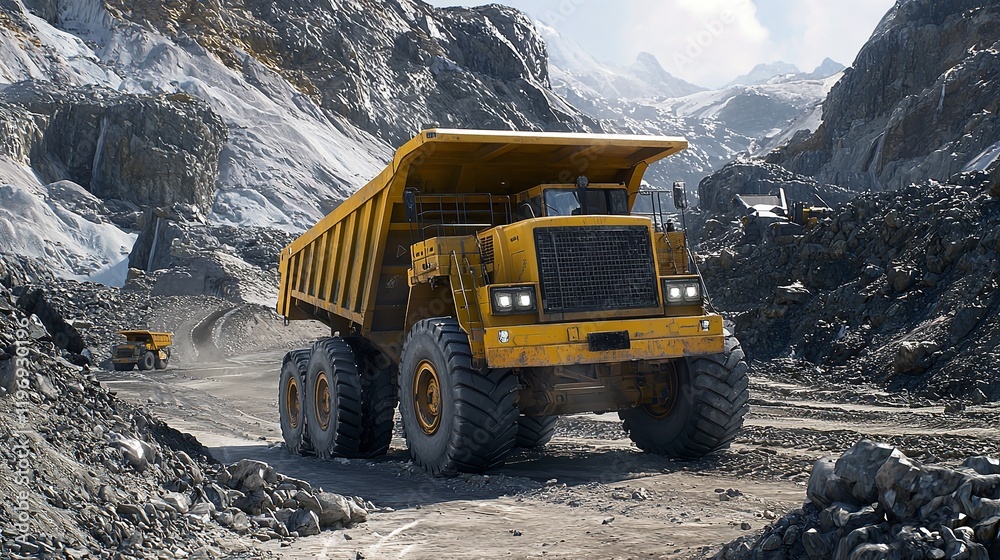 Yellow Dump Truck Loading Minerals Copper, Silver, and Ore Yellow Dump Truck Loading Minerals Copper, Silver, and Ore