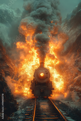 An ambush on a remote mountain train track, sparks fly as bullets ricochet off rail cars at high altitude,