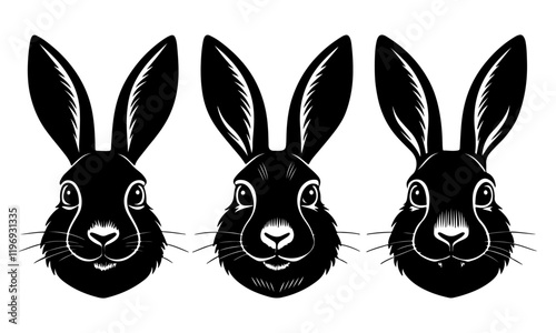 set of rabbit head silhouettes vector