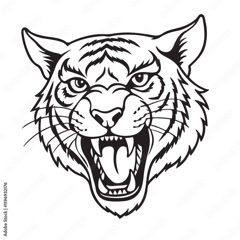 Angry tiger head with roaring mouth hand drawn sketch engraving style vector illustration. Angry tiger head with roaring mouth hand drawn sketch engraving style vector illustration.