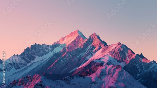 Majestic Mountain Peaks Bathed in Soft Pink Sunset Light and Dreamy Atmosphere