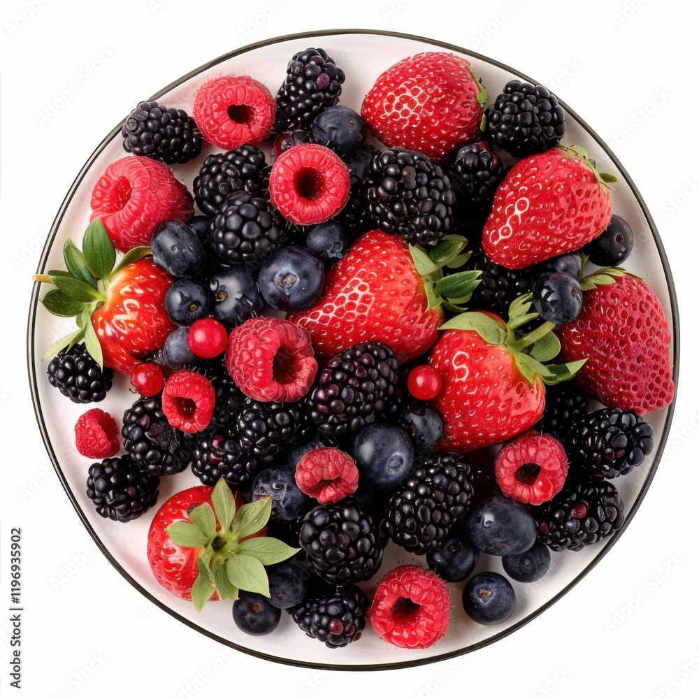 A platter of assorted fresh berries including strawberries, blackberries, and blueberries A platter of assorted fresh berries including strawberries, blackberries, and blueberries