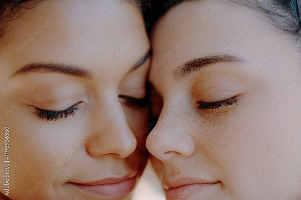 A close-up shot of two women sharing a moment, possibly friends or romantic partners A close-up shot of two women sharing a moment, possibly friends or romantic partners