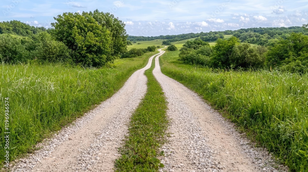 Scenic country road through green hills, summer day. Travel, nature photography Scenic country road through green hills, summer day. Travel, nature photography