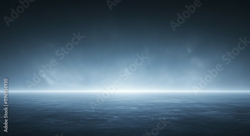 Serene Seascape Misty Ocean Horizon Calm Water Blue Sky Background