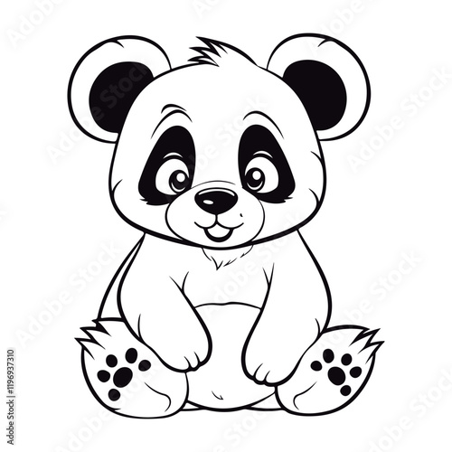 Cute Cartoon panda outlined for coloring book isolated on a white background.