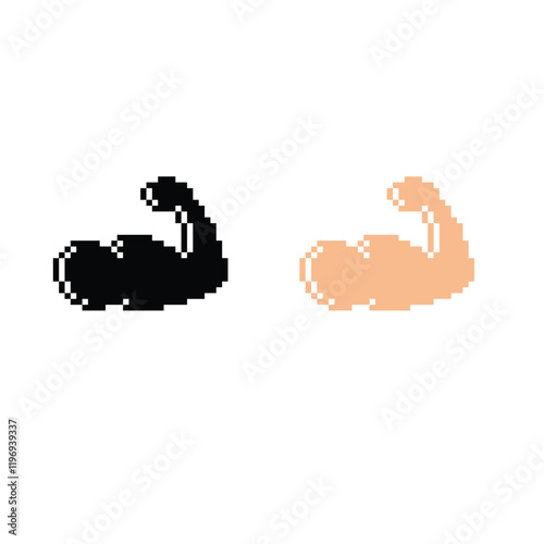  biceps icon 8 bit, pixel art sport symbol icon   for game  logo. 