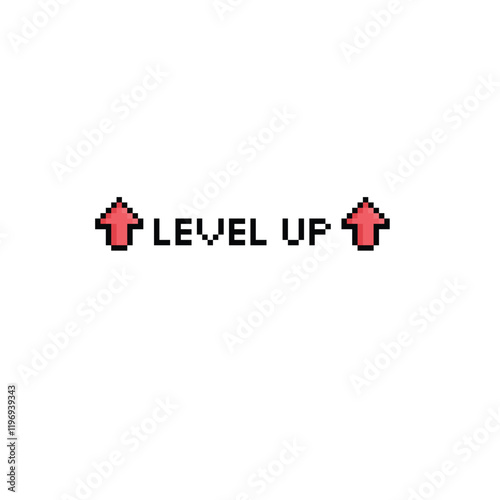 level up button 8 bit text level up Pixel art 8-bit for game you win