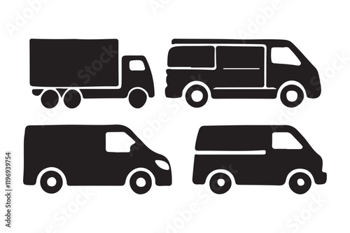 Simple Black and White Silhouette of Various Commercial Vehicles