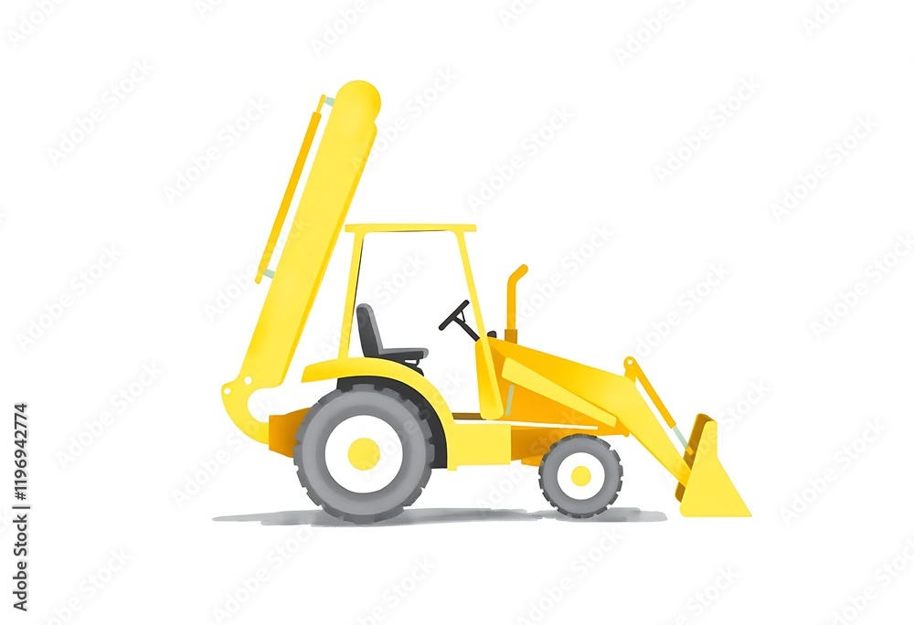 Yellow Backhoe Loader Side View Simple Illustration Yellow Backhoe Loader Side View Simple Illustration