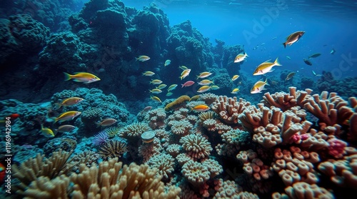 Wallpaper Mural underwater scene, vibrant coral reef teeming with exotic fish, bright saturated colors, energetic movement Torontodigital.ca