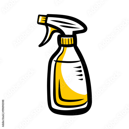 Stylized spray bottle illustration for cleaning products with bold yellow and black design