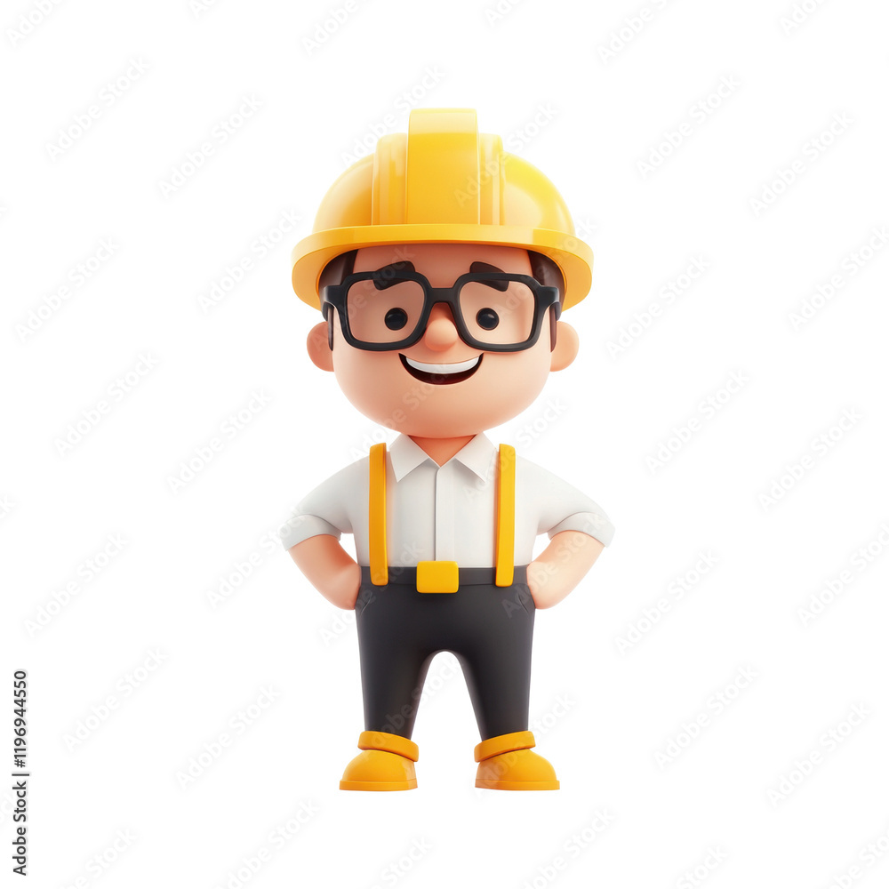 Cheerful cartoon construction worker character Cheerful cartoon construction worker character