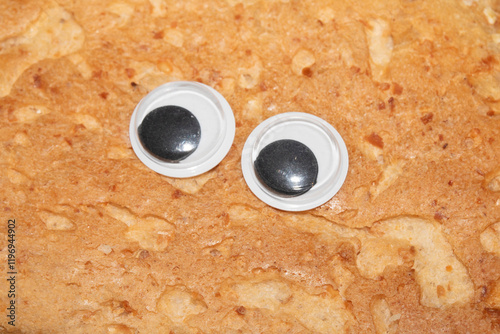 Bread Background Funny Wiggle Google Eyes on Fabric Silly