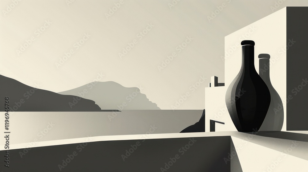 black bottle minimal simple art mono tone on white wall mockup copy space black bottle minimal simple art mono tone on white wall mockup copy space
