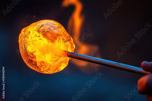 Glass Blowing Art - Fiery Orb in Creation