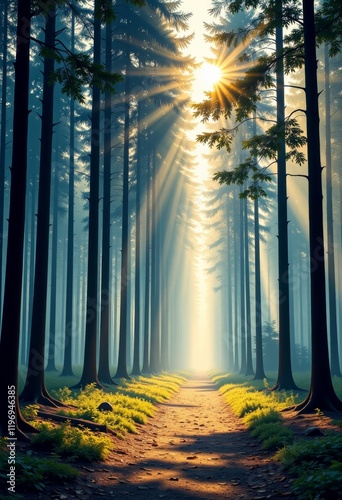 Serene Misty Forest Dawn Landscape 8K Nature Tranquility Vaporwave