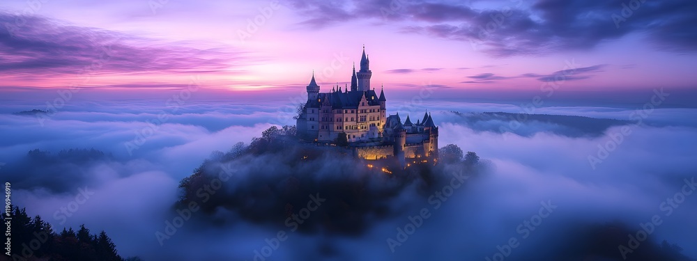 Fototapeta premium Castle Above the Clouds at Twilight