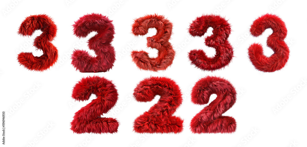 Pack of 2 or 3 Letter made with Red Fur on Transparent Background Pack of 2 or 3 Letter made with Red Fur on Transparent Background