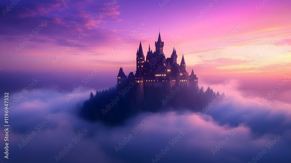 Naklejka premium Castle Above the Clouds at Twilight